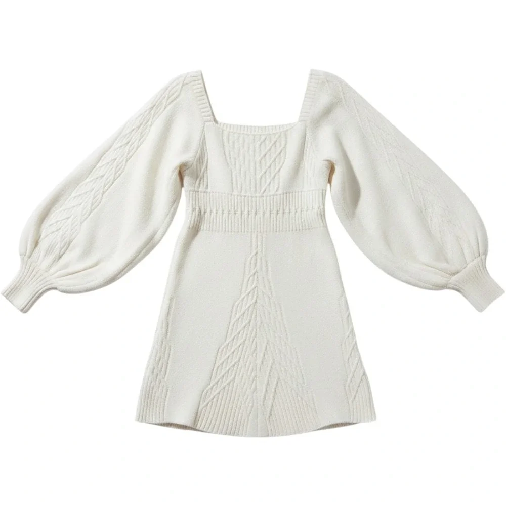 Free People Emmaline Knit‎ Sweater Mini Dress L  Cable Knit Cutout Back Coquette